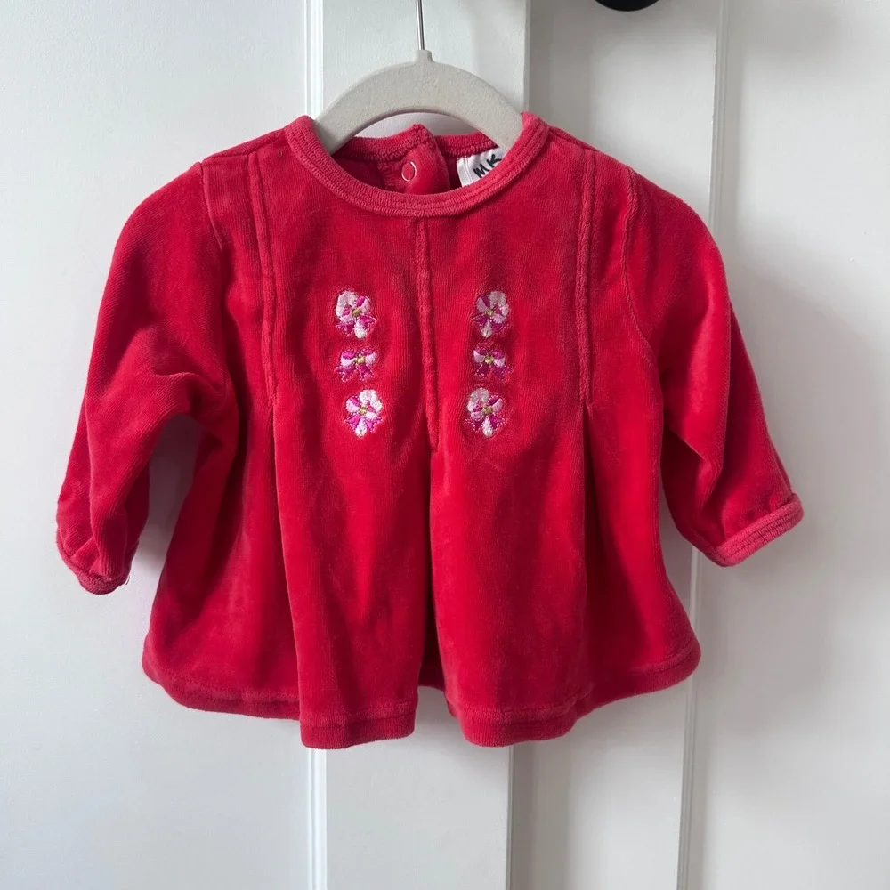 MK Bright Future Vintage Y2K Baby Velour Swing Top 6-9M Pink Floral Long Sleeve